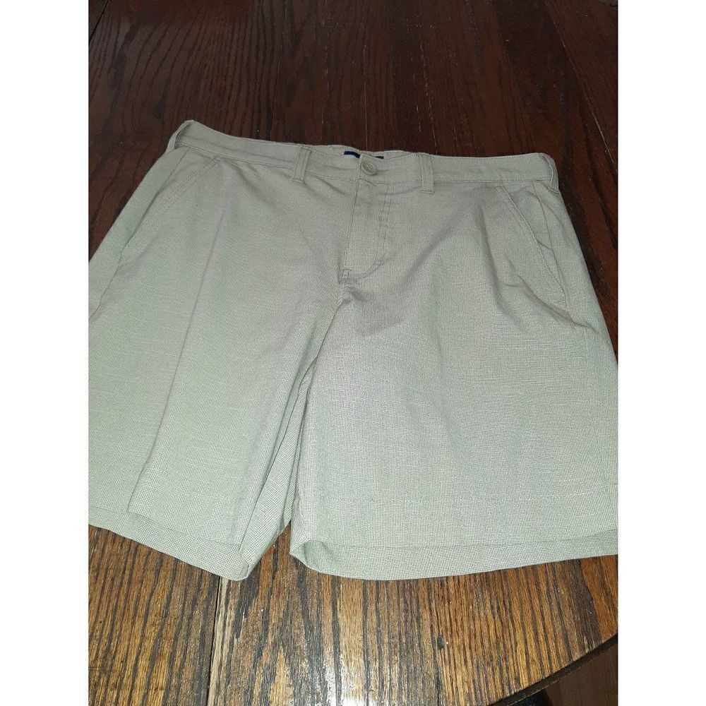 Mens Size 32 George Brown Khaki Tan White Small Plaid Mid Rise Shorts Pockets